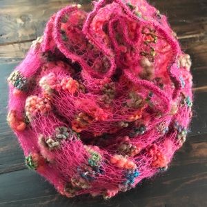 Women’s pink/multi colored hand knit scarf